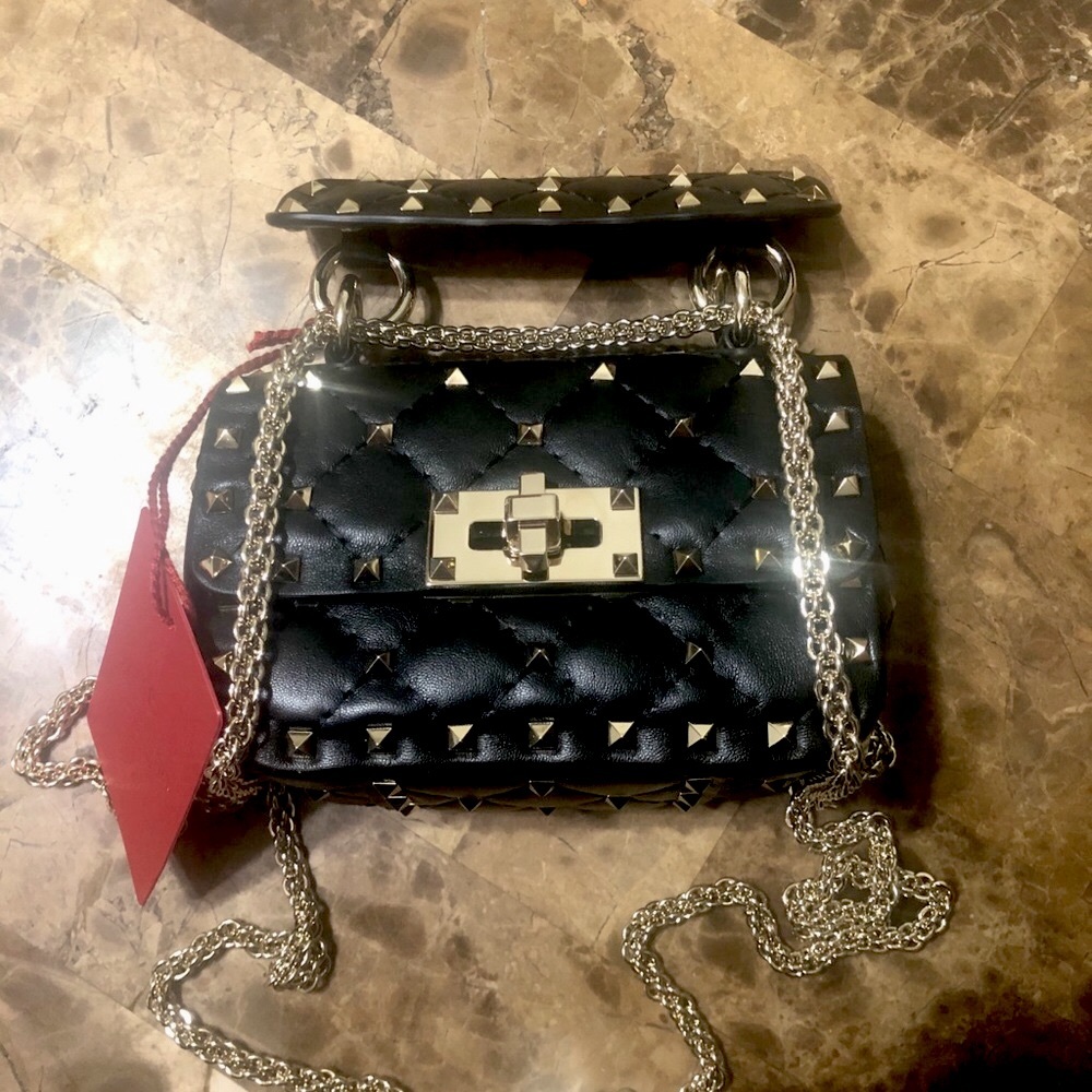 Valentino Garavani Black Quilted Rockstud Crossbody Bag